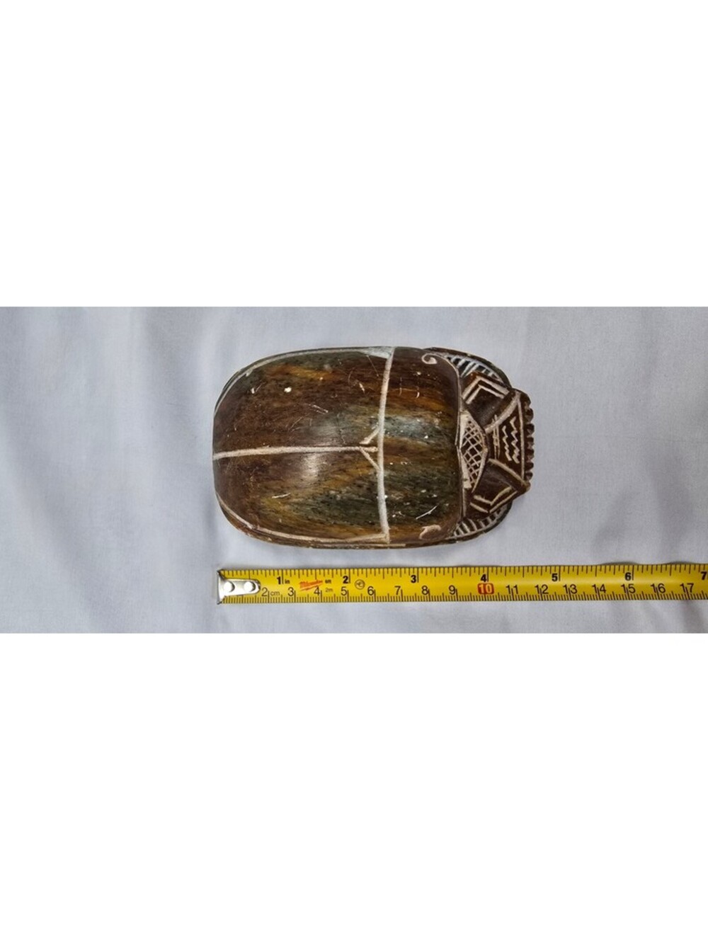 Large Hand Carved Egyptian Stone Scarab Beetle Hieroglyphs 4.75"